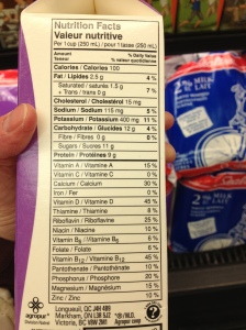 Regular 1% milk nutritional information